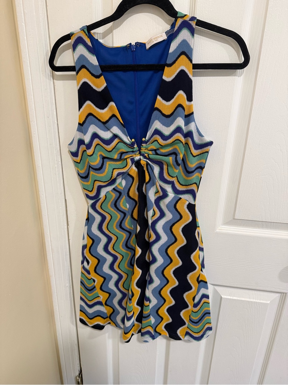 Ramy Brook Blue Chevron Knot-Front Dress